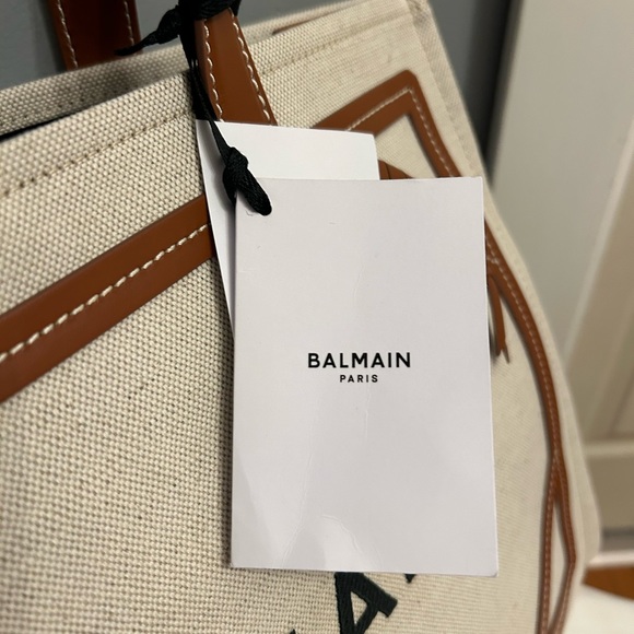 BALMAIN B-Army 42 Canvas Tote Bag With Leather Details - Picture 9 of 11